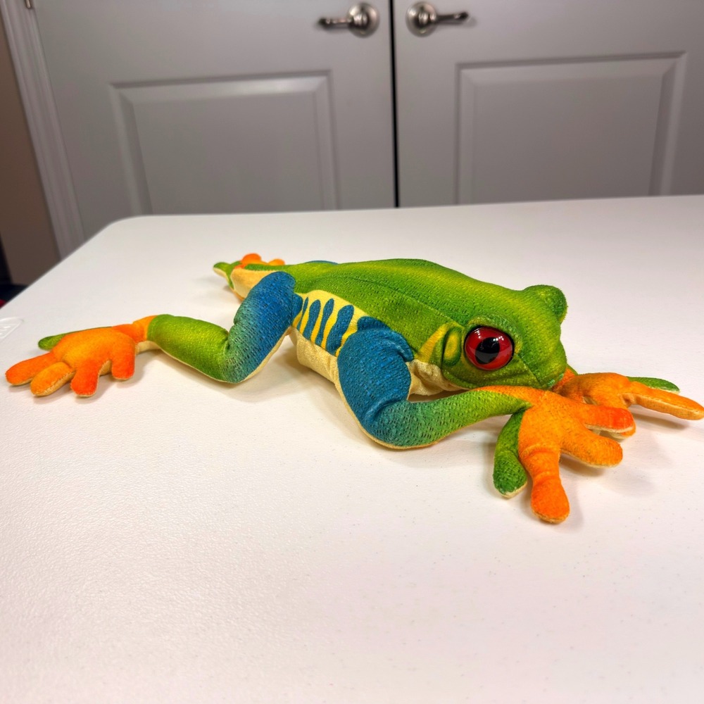 Folkmanis Tree Frog Hand Puppet 2844 Green Orange Frog Plush Puppet Collectible